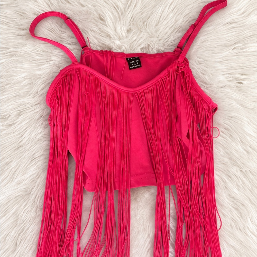 Hot Pink Fringe Cropped Tank Top